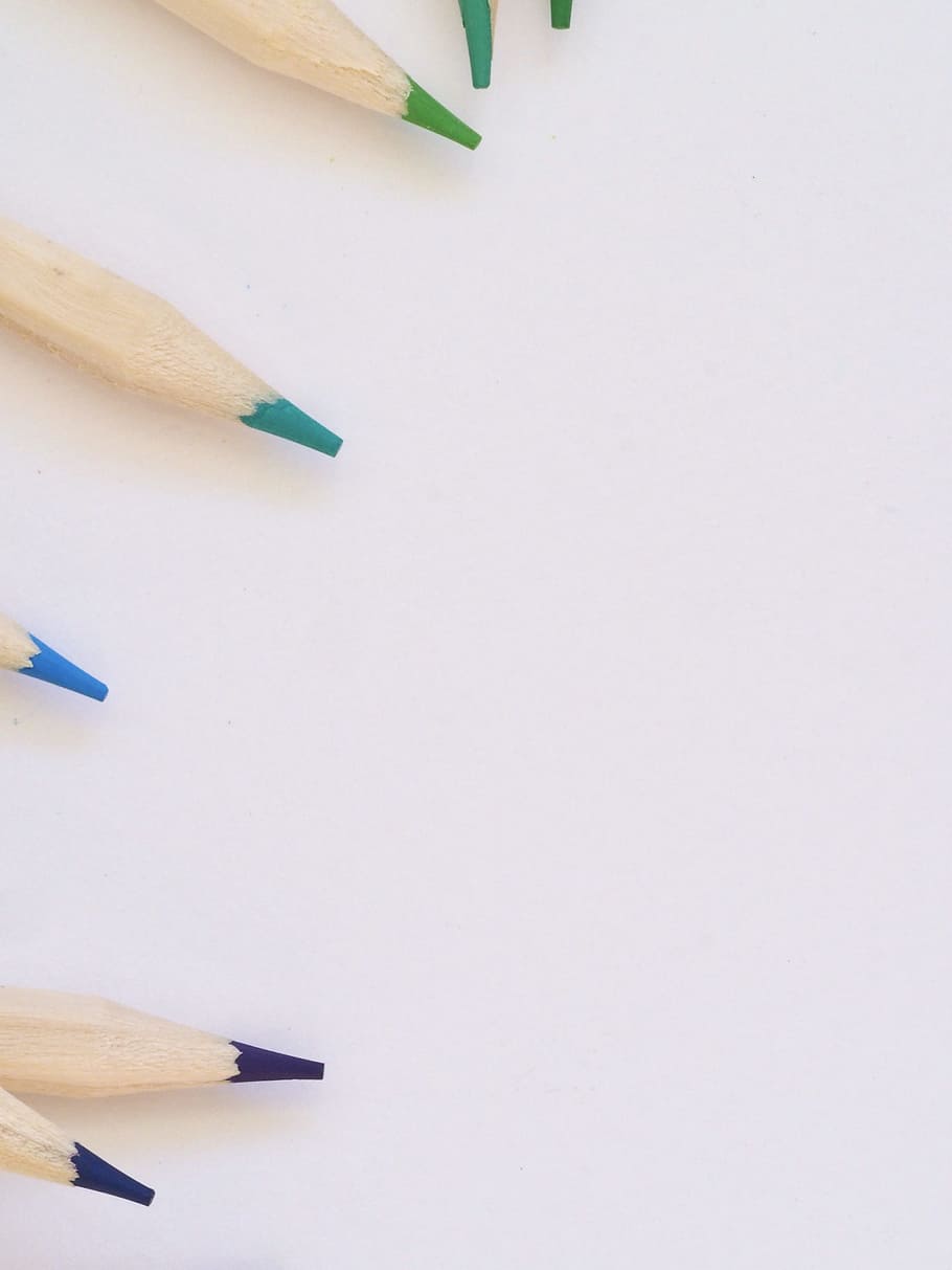 assorted-color pencils on white surface, education, composition HD wallpaper