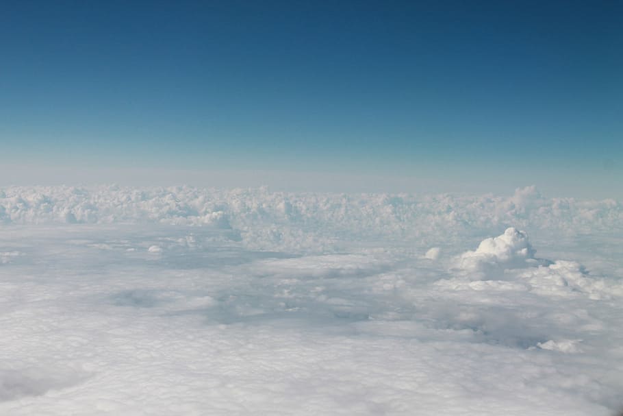 white clouds and blue sky, aerial, photography, above the clouds HD wallpaper