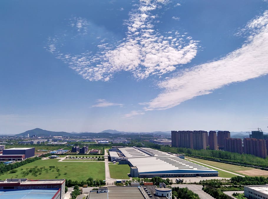 Suburb, Development Zone, City, Blue Sky, white cloud, industry HD wallpaper