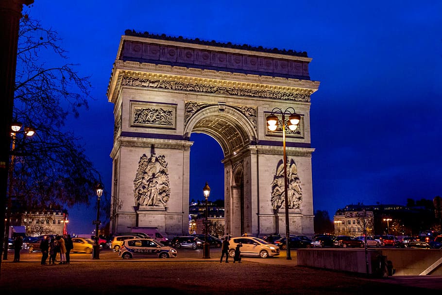 landscape photography of landmark during nighttime, arc de triomphe, HD wallpaper