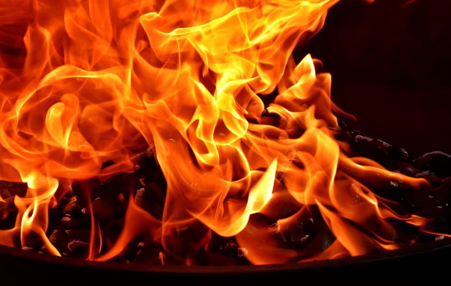 close-up photo of ignited bonfire, flame, carbon, burn, mood HD wallpaper