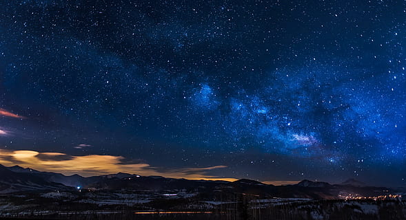 landscape, mountains, sky, night, astronomy, beautiful, clouds HD wallpaper