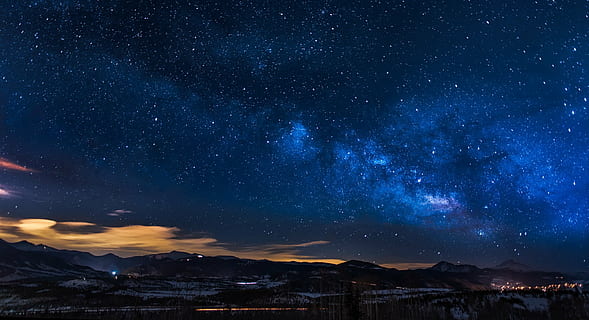 silhouette of mountains under blue sky during night time, colorado HD wallpaper