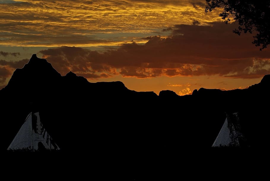 Sunset, Landscape, Rocks, Silhouettes, twilight, clouds, sky HD wallpaper