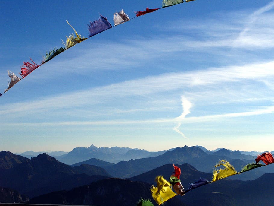 mountain, flag, summit, dent d'oche, alpes, peak, symbol, high HD wallpaper