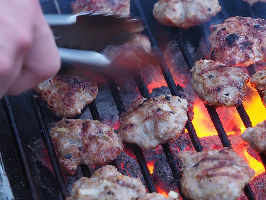 grill, summer, embers, hand, pliers, heat - temperature, food HD wallpaper