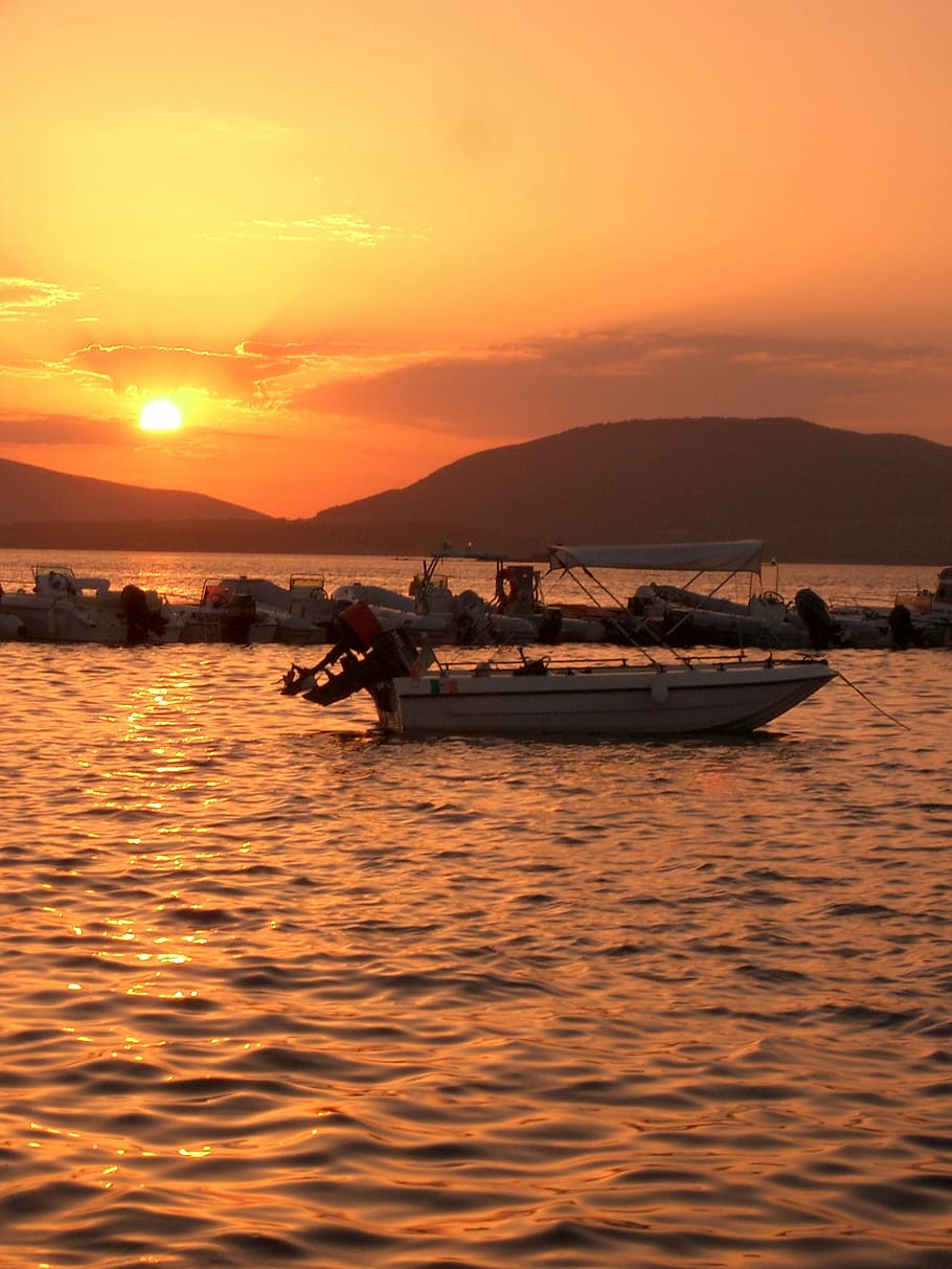 Sunset, Sea, Boot, Port, abendstimmung, sunlight, sardinia HD wallpaper