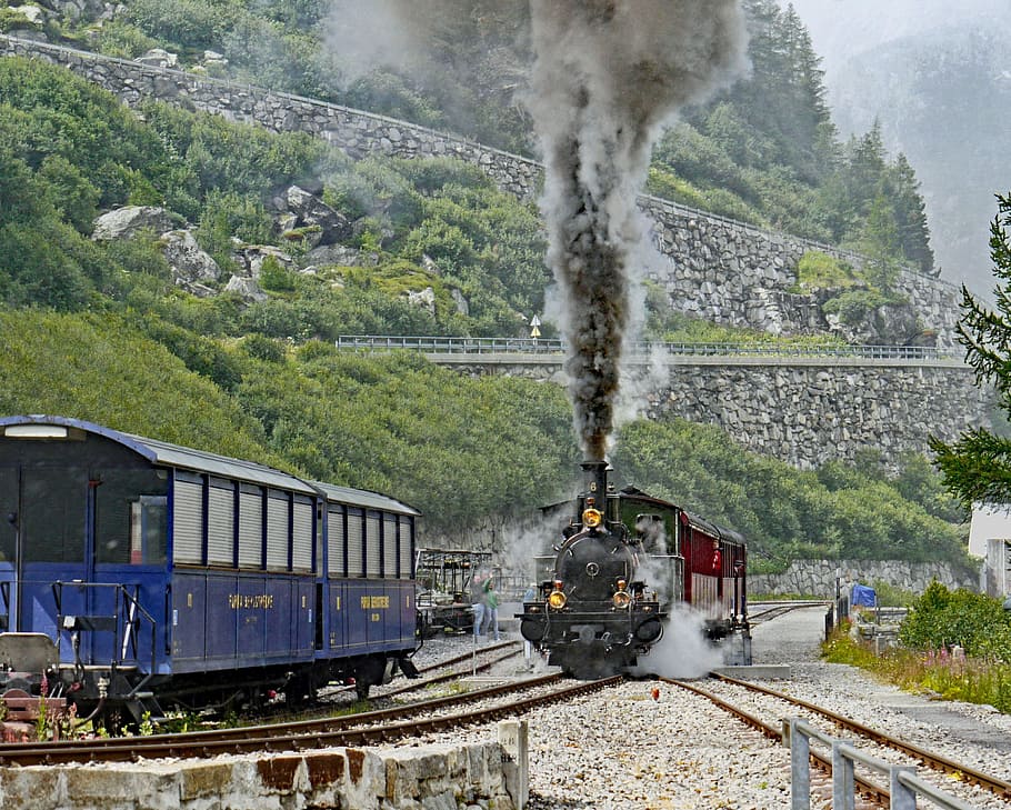 steam railway furka-bergstrecke, steam locomotive 6, exit at gletsch, HD wallpaper