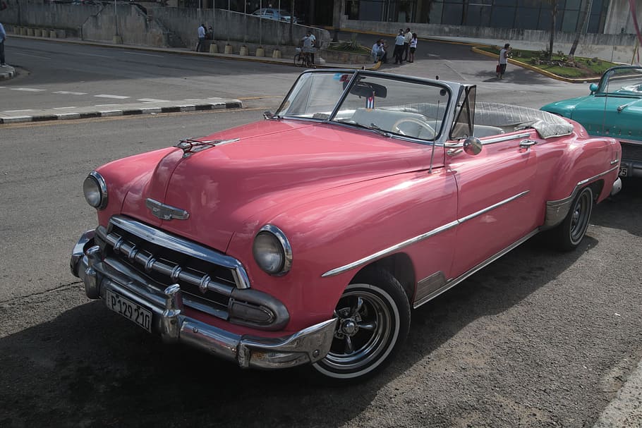 cuba, car, chevrolet, havana, classic, pink, convertible, riviera, HD wallpaper