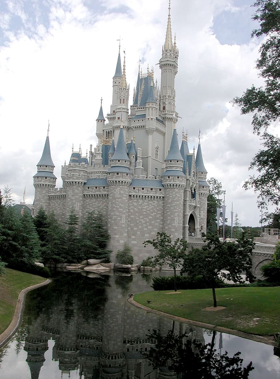 white and blue Cinderella castle during daytime, magic castle, HD wallpaper