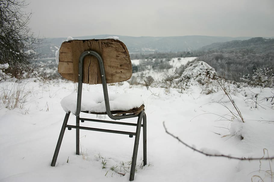 Winter, Chair, Lonely, Snow, White, winter blast, cold, snowy, HD wallpaper