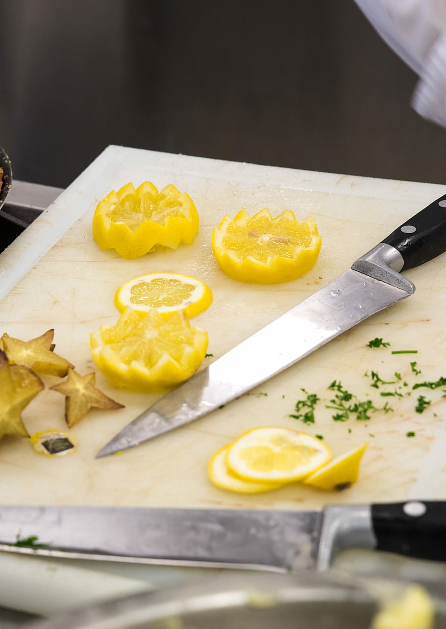 Lemon, Knife, Kitchen, preparation, food and drink, indoors HD wallpaper