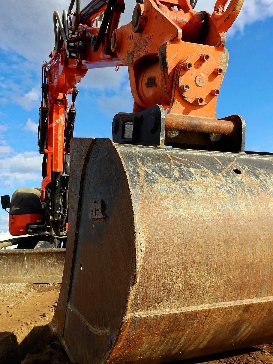 excavators, machine, construction machine, site, tool, backhoe bucket HD wallpaper