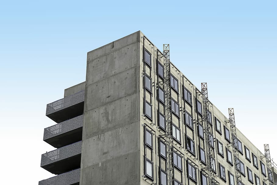 gray concrete building, architecture, corner, window, sky, built structure HD wallpaper
