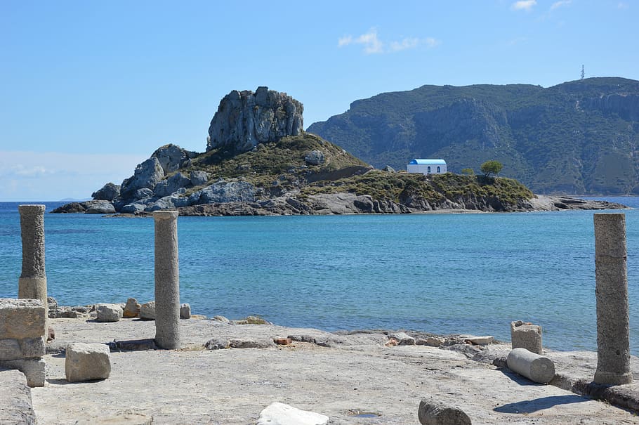 Island, Sea, Booked, Greece, Kos, ancient, rock - object, beach, HD wallpaper