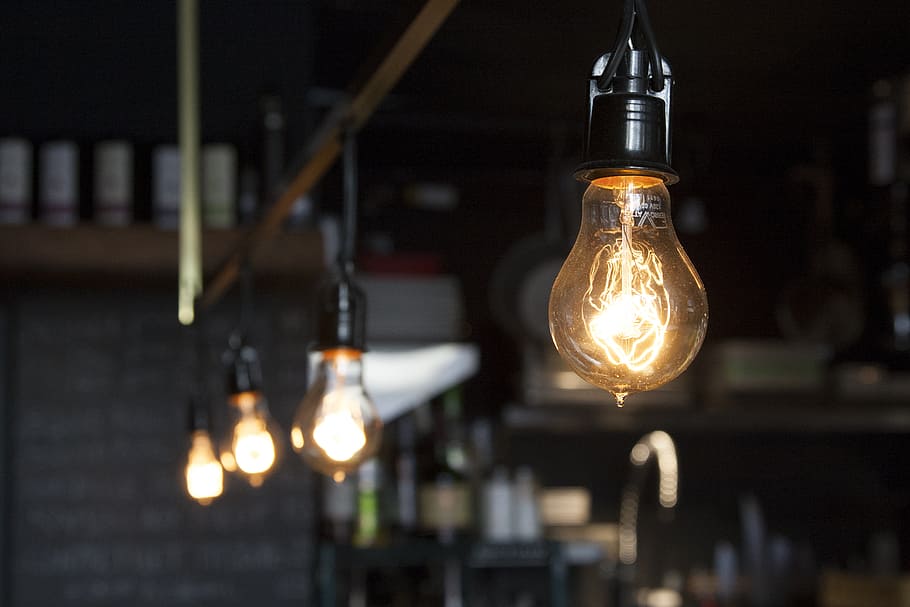 four turned on LED bulb lights, light bulbs, electric light HD wallpaper