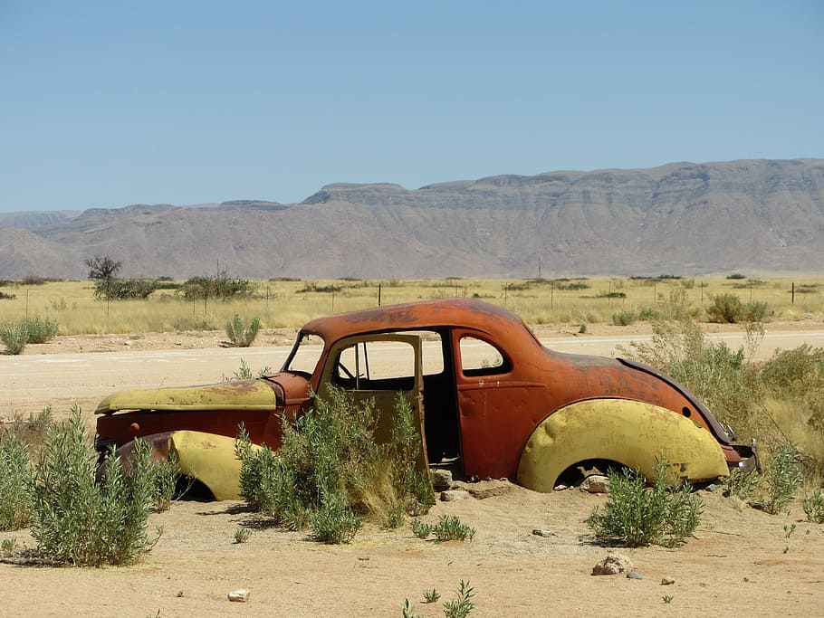 namibia, oldtimer, auto, rusted, vehicle, desert, rusty, abandoned HD wallpaper