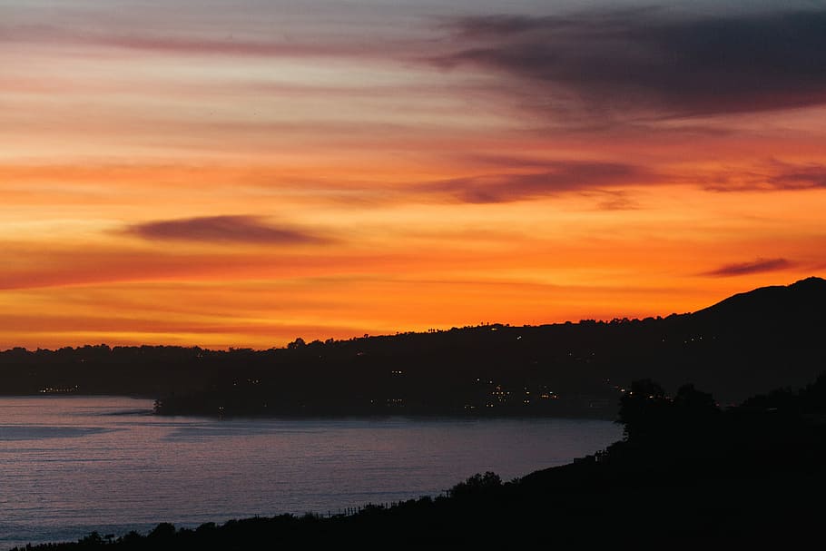 Coastal Cove, island during golden hour, orange, sunset, cloud HD wallpaper