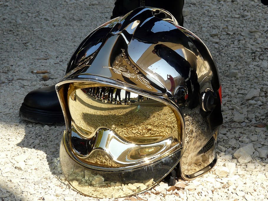 firefighter, helmet, metal, close-up, day, no people, outdoors HD wallpaper
