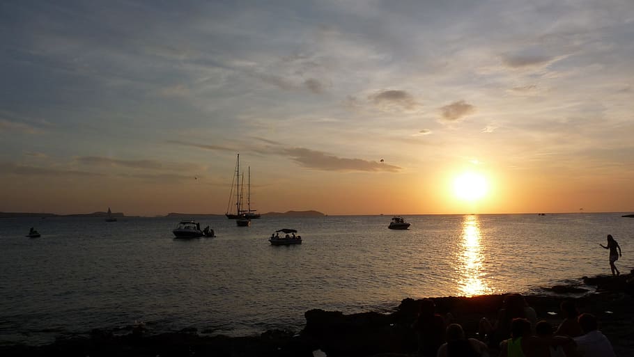 Sunset, Sea, water, sky, reflection, nature, transportation HD wallpaper