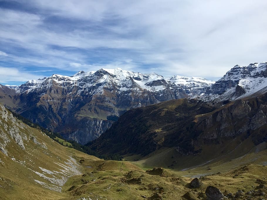 mountains, valley, sky, peak, summit, nature, landscape, outdoor HD wallpaper