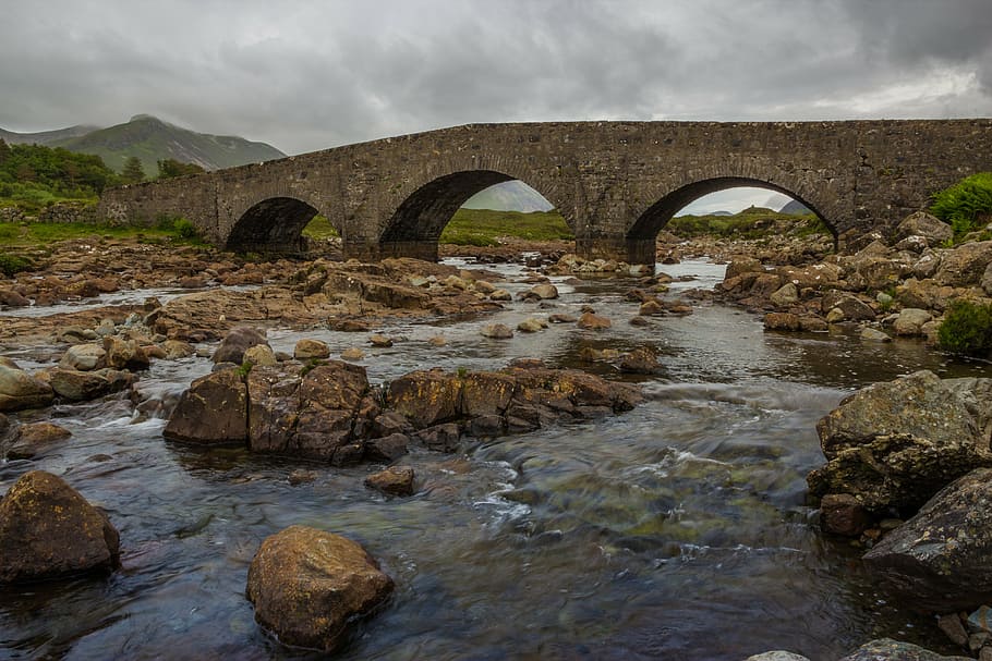 sligachan, bridge, isle of skye, scotland, landscape, river, HD wallpaper