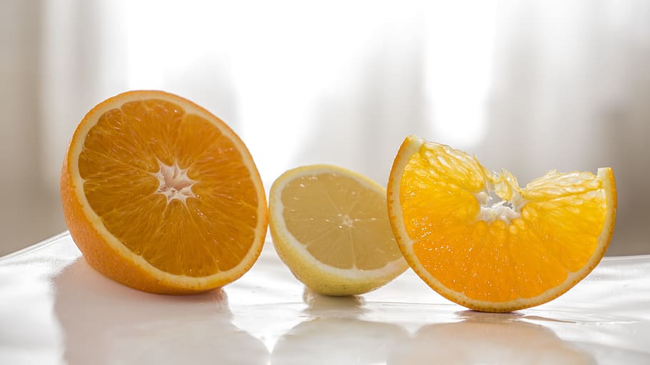 two orange fruits on white surface, Lemon, Better Half, Half, Half HD wallpaper