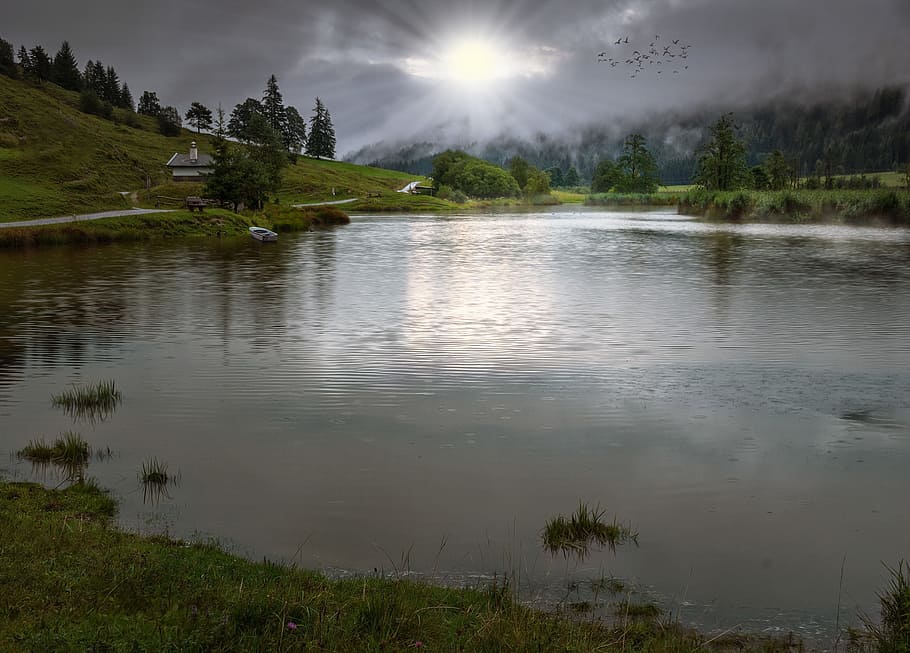 Landscape, Lake, Nature, Sunbeam, Boot, mirroring, reflection HD wallpaper