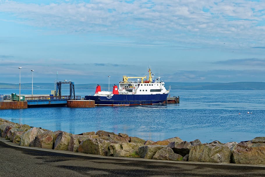 ferry, car ferry, people, clouds, ferry port, sea, water, harbor HD wallpaper