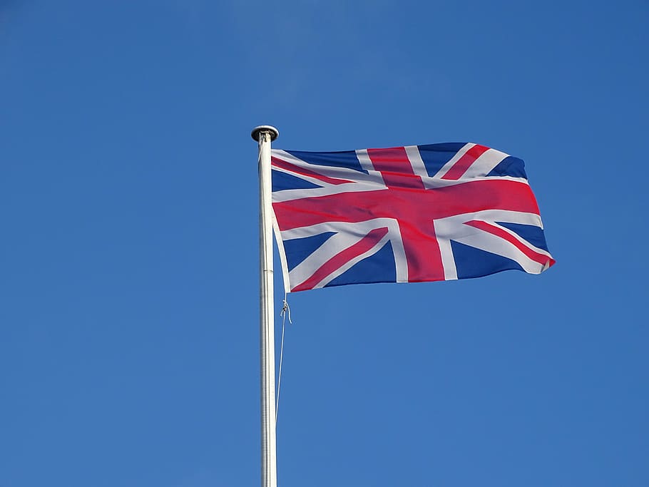 flag, united kingdom, blow, flutter, blue, patriotism, sky HD wallpaper