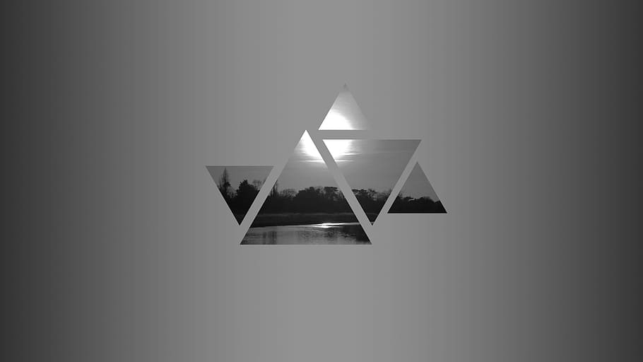 calm body of water, abstract, sunset, evening, triangle, background HD wallpaper