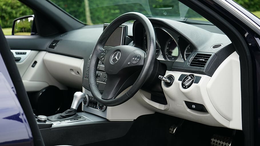 black Mercedes-Benz car steering wheel, driving, vehicle, dashboard, HD wallpaper