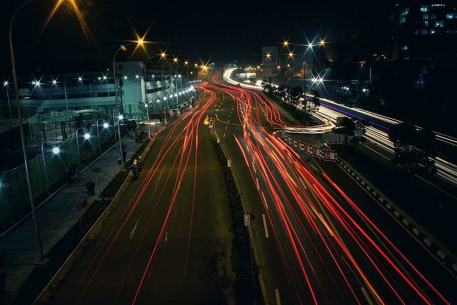 light trail, nightscape, long exposure, lamp light, speed, illuminated HD wallpaper