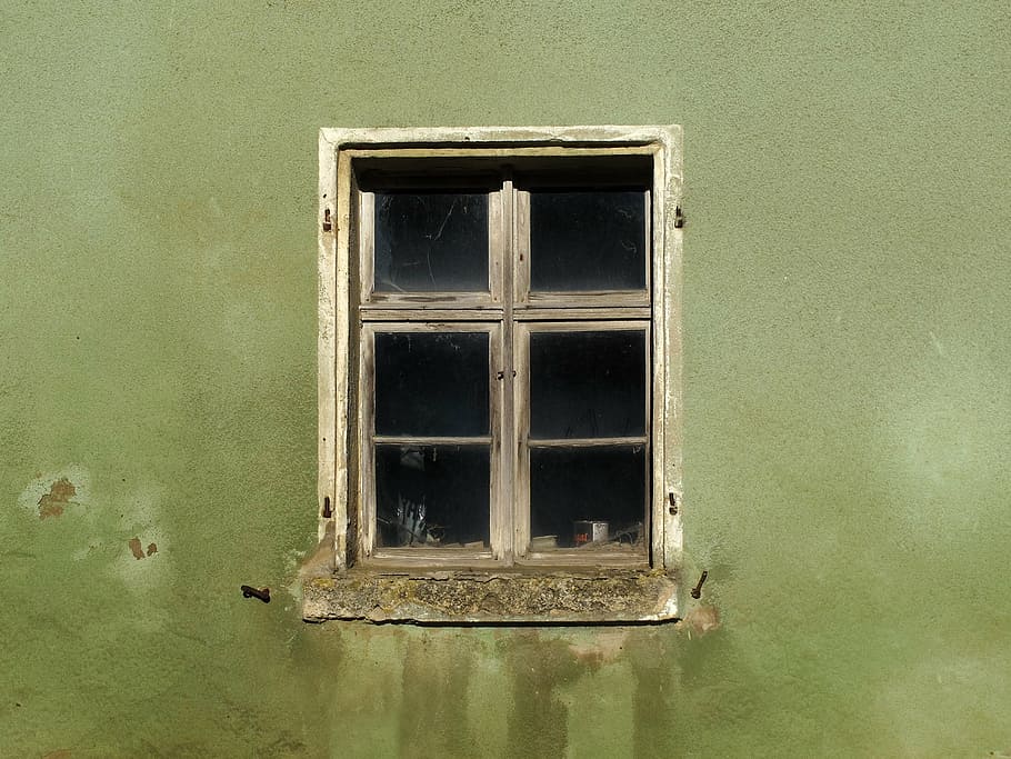 window, old window, wall, facade, weathered, dirty, break up HD wallpaper