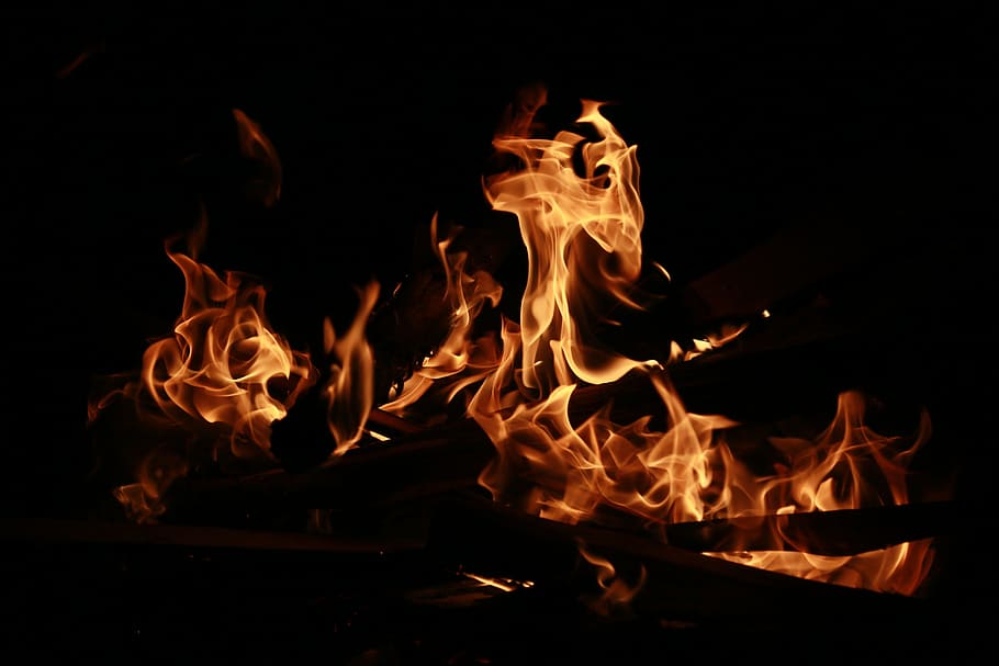 close up photo of fire, flames during nighttime, burning flame HD wallpaper