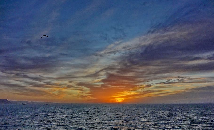 sunset, ocean, atlantic, sea, clouds, sunrise, summer, evening HD wallpaper