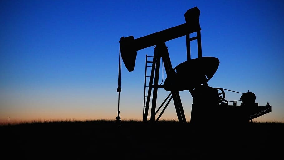 sihouette of industrial oil pump, pump jack, oilfield, fuel, industry