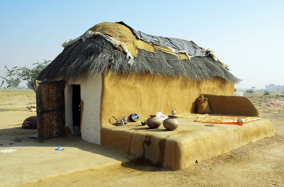 india, rajastan, the thar desert, house, hut, habitat, rural, HD wallpaper