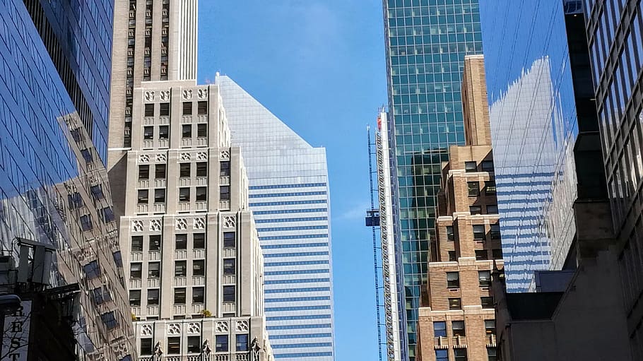 new york, manhattan, building, reflection, perspective, built structure HD wallpaper