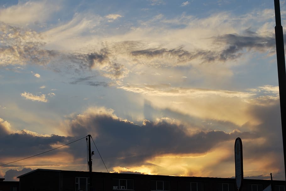 sky, clouds, covered sky, horizon, thunderstorm, post dusk HD wallpaper