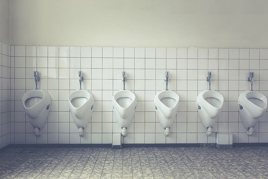 six white ceramic urinals, toilet, loo, wc, public toilet, toilet cabin, HD wallpaper