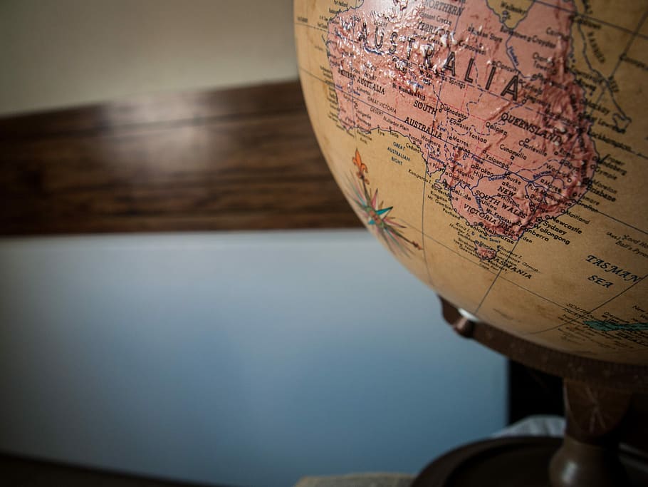 brown desk globe, World, Earth, Planet, Map, Global, sphere, geography, HD wallpaper