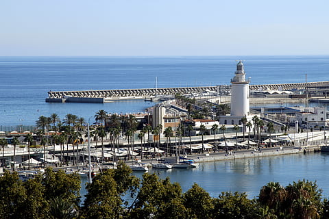 photo of lighthouse near sea, spring, port, malaga, street lamp HD wallpaper