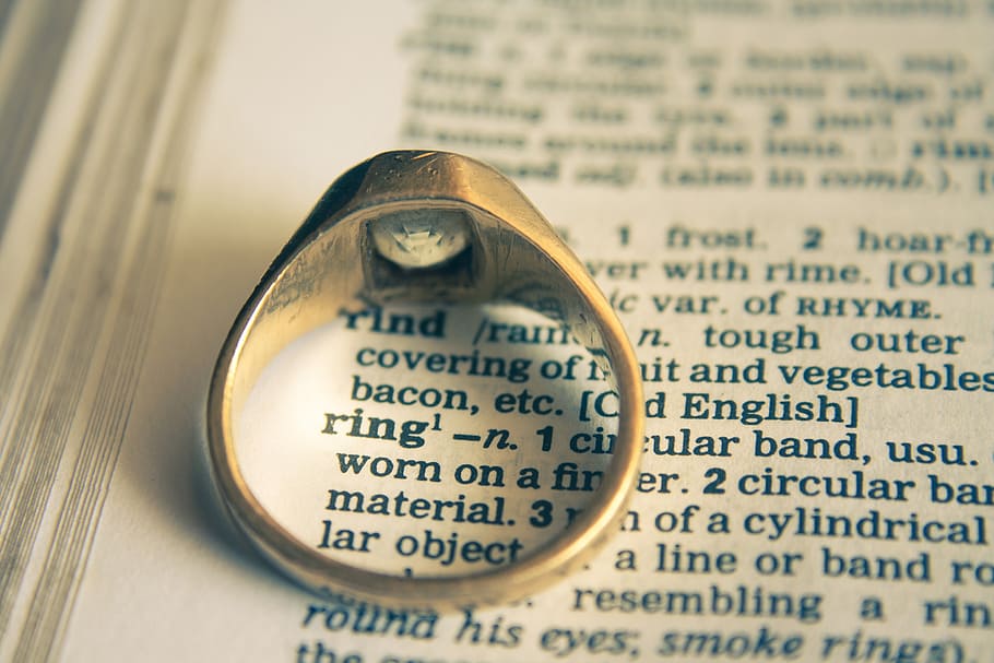 wedding ring, dictionary, engagement, engaged, word, love, gold HD wallpaper