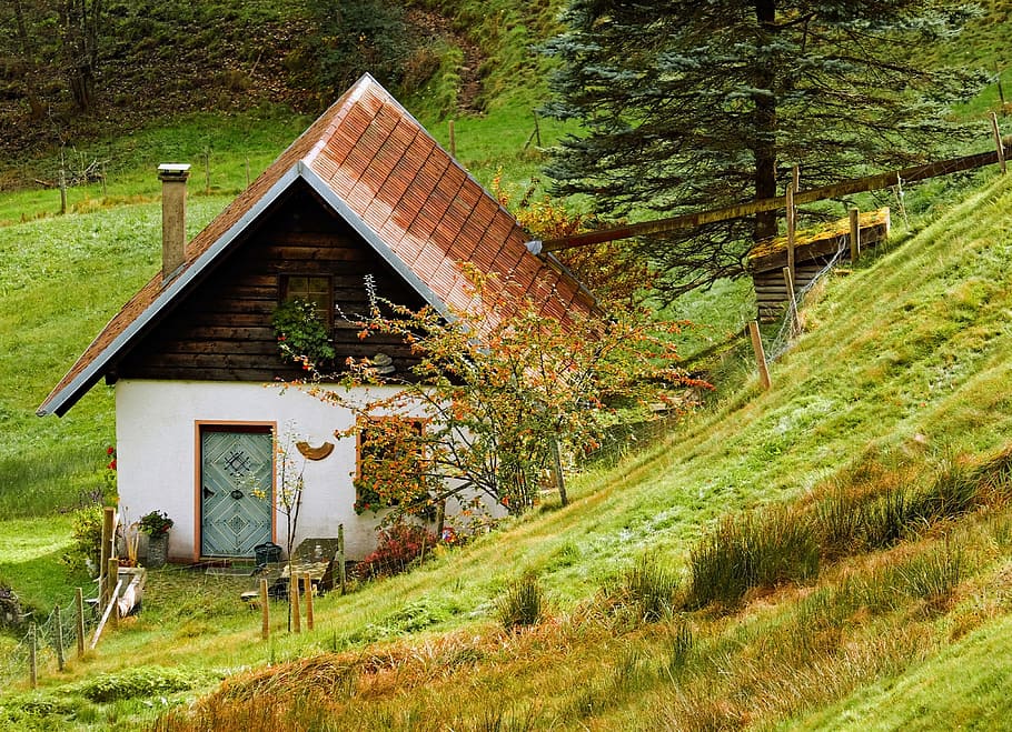 white and brown shack near hill and trees, mill, old, building HD wallpaper
