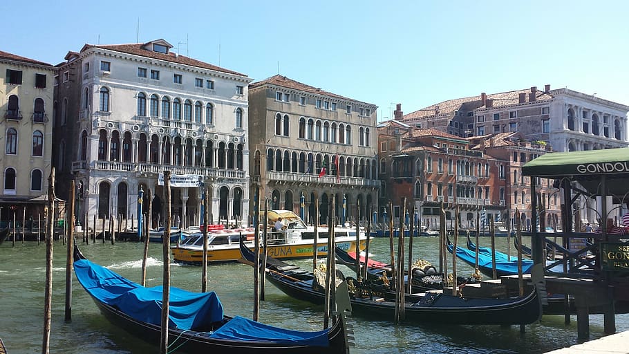 channel, gondolas, venice, nautical vessel, building exterior HD wallpaper