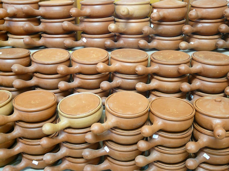 fondue, pots, pans, pottery, fragile, earthen material, earthenware, HD wallpaper