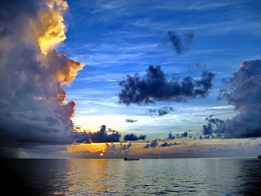 Sunset, Ocean, Atlantic, Sea, clouds, sunrise, summer, evening HD wallpaper