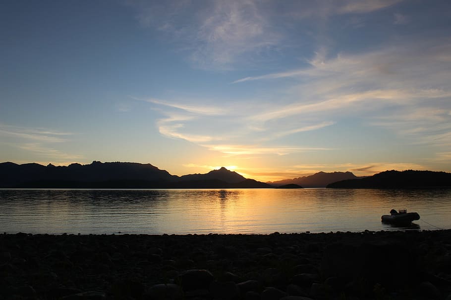 sunset, water, serenity, sky, nature, mountain, lake, outdoors HD wallpaper