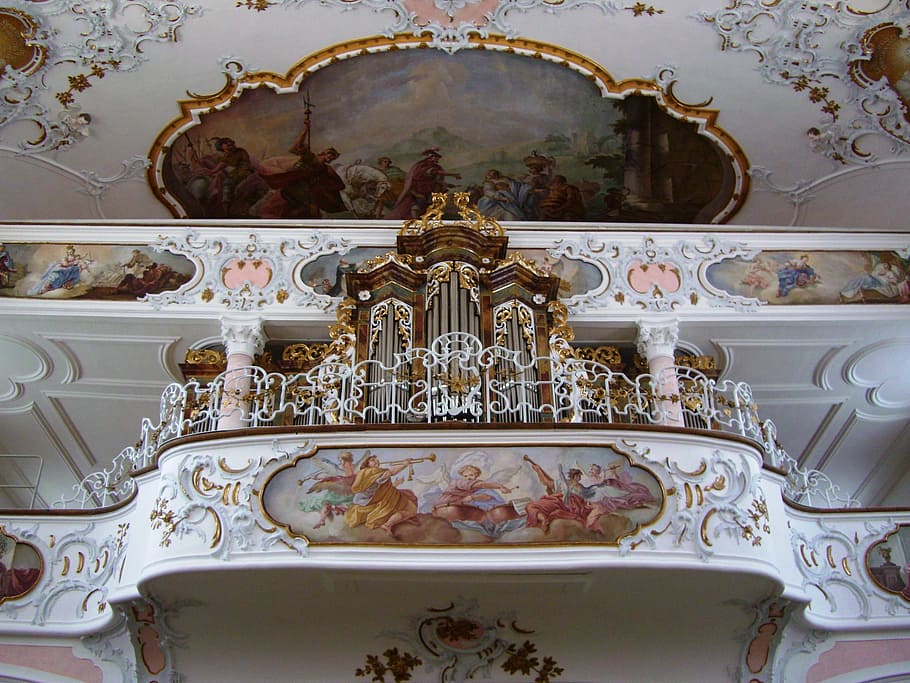 rococo, organ, gallery, parish church st ulrich, seeg, allgäu, HD wallpaper